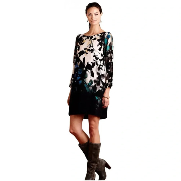Mauve Dresses & Skirts - Anthropologie tunic shift watercolor floral dress slit sleeve abstract cocktail